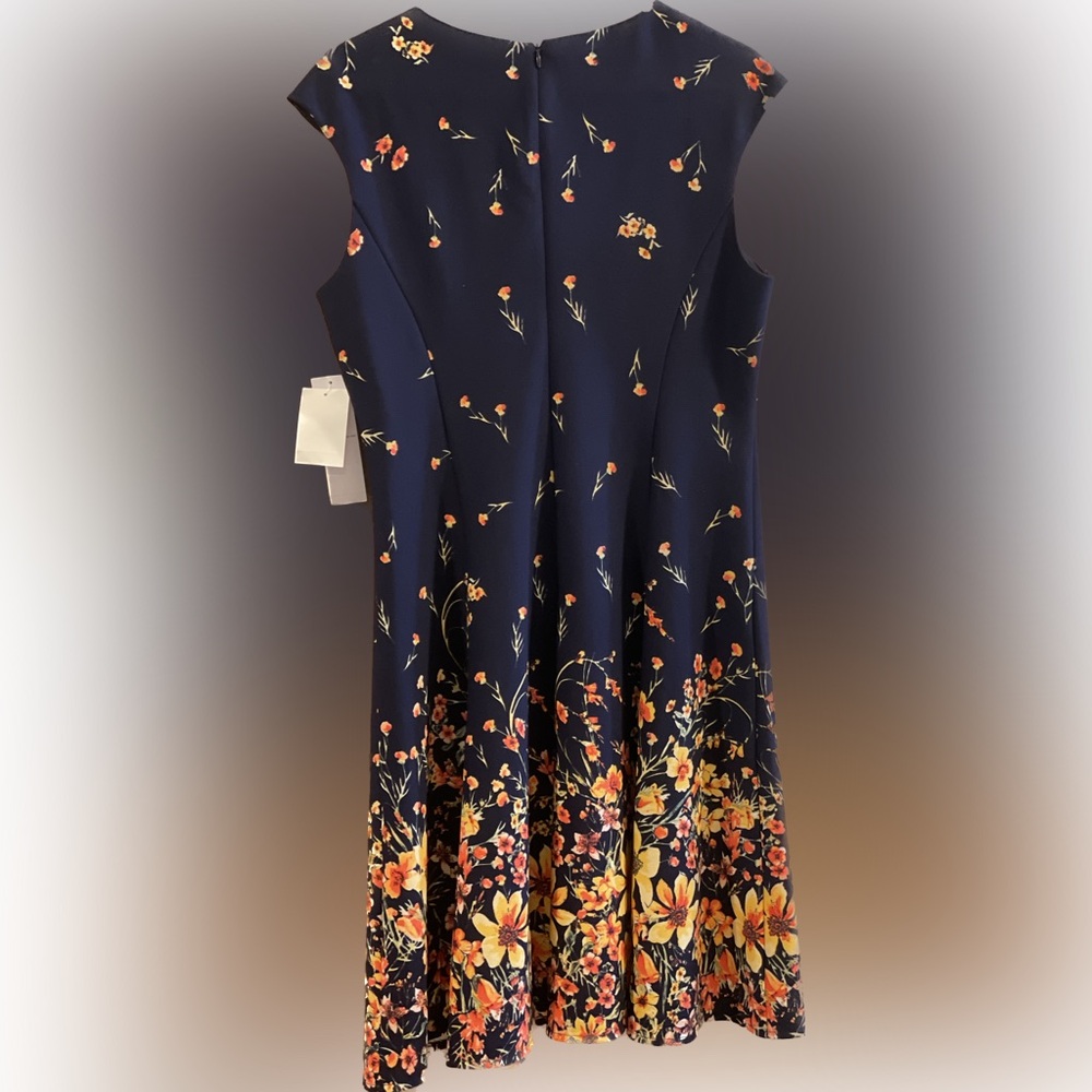 Navy and Floral Dress — By London Times, Size 10 - Picture 8 of 14